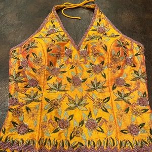 Silk embroidered and embellished halter top